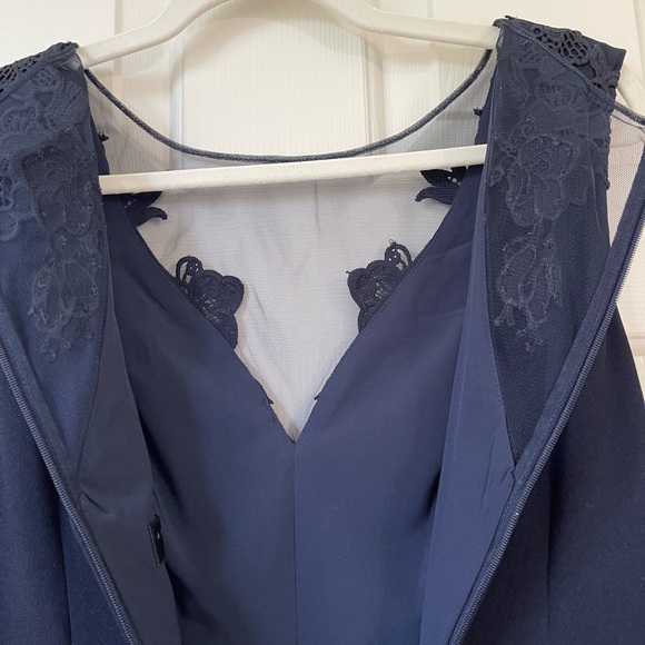 Aidan Mattox Sleeveless, Stretch Flounce Hem, Floral Mesh Insert Sheath Dress - Picture 7 of 15